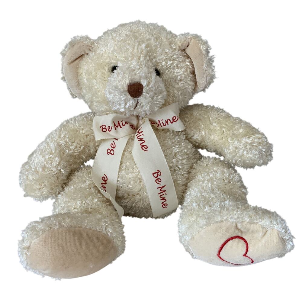 Russ Berrie & Co ‘BE MINE HEART’ White Valentines Teddy Bear 70624 Fluffy Plush